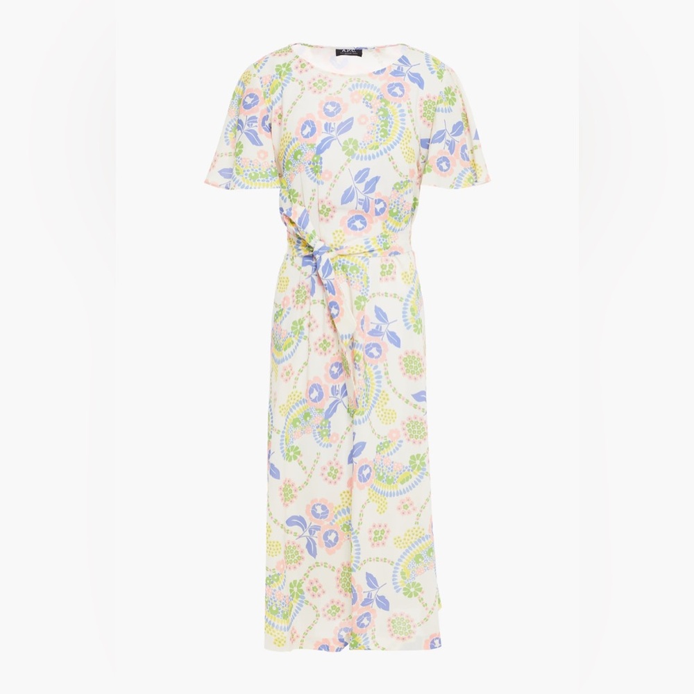 NWT A.P.C $400 BELTED FLORAL COTTON MIDI DRESS